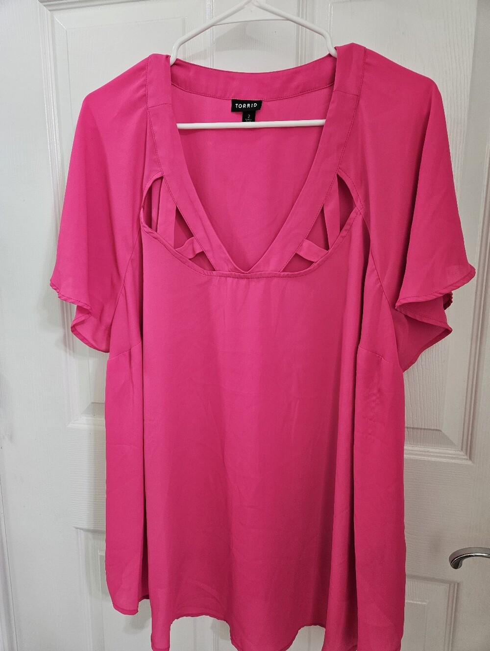 Torrid Size 2 (2XL) Hot Pink Cut-Out V-Neck  Flutter Short Sleeved Chiffon Top